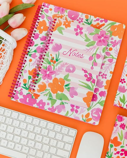 Steel Mill & Co Cute Mini Spiral Notebook, 8.25" x 6.25" Journal with Durable Hardcover and 160 Lined Pages (Watercolor Flowers)