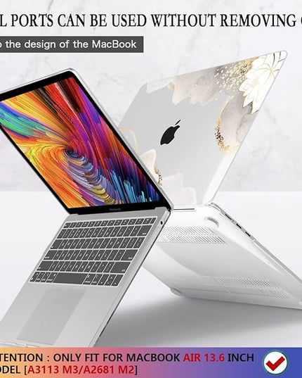 CISSOOK for MacBook Air 13.6 inch Case 2025 2024 2023 2022 Release Model M3 A3113 M2 A2681, Lotus Hard Shell Case Keyboard Cover for MacBook Air 13 M2 M3 M4 Chip, Charming Painting