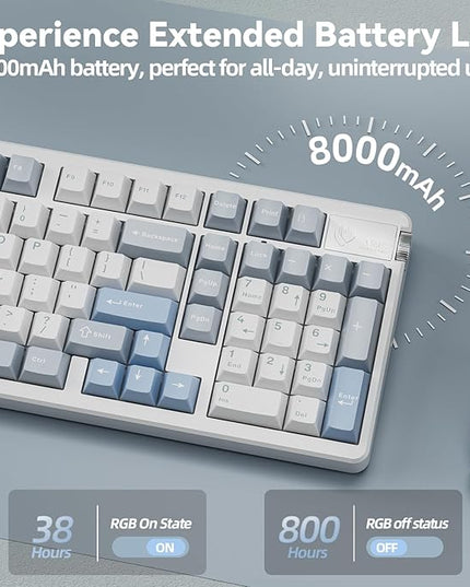 LEOBOG A98 - 96% Mechanical Keyboard Wireless Tri-Mode BT5.0/2.4GHz/USB-C, Creamy Keyboard with Number Pad, Gasket Structure, Hot Swappable, RGB Backlit Gaming Keyboard with Knob for PC/Mac/Windows