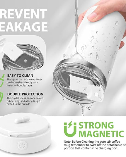 hatisan Self Stirring Coffee Mug With Lid Electric High Speed Self Stirring Mug 400ml Rechargeable Detachable Stainless Steel Self Stirring Cup for Coffee, Milk, Cocoa Christmas Gift(White)
