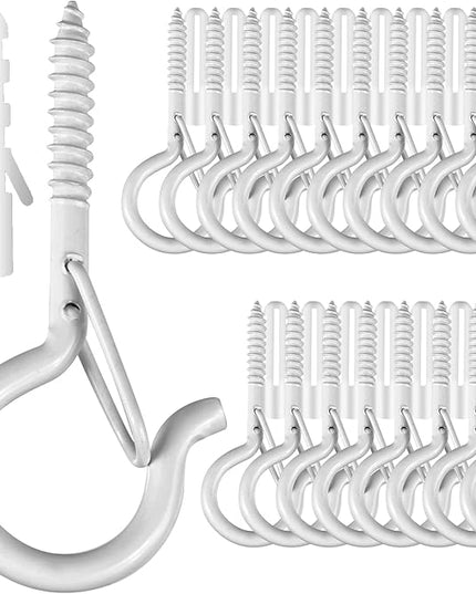 FSAH 35 PCS Screw-in Hooks for Outdoor String Lights, Q Hangers Hooks Outdoor for Outside, Swivel Hanging Basket Patio Light Hooks with Safe Buckle Screw in Planter Eye Hook for Wall Ceiling, White