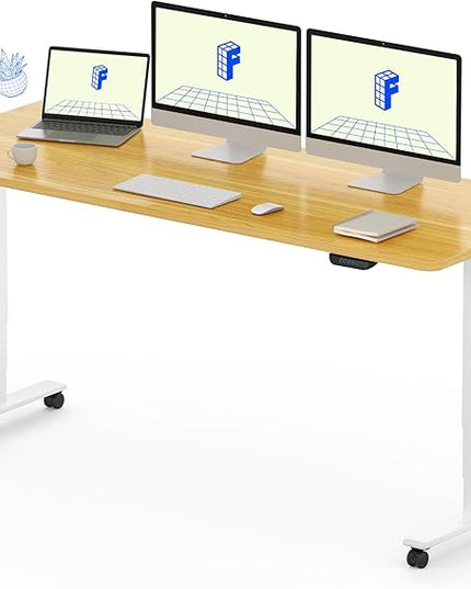 FLEXISPOT E6 MAX Dual Motor 60x24 Inch 3-Stage Heavy Duty Standing Desk, 330lbs Weight Capacity, Height Adjustable Desk w/Cable Management & Wheels (Seamless Maple Desktop + White Frame)