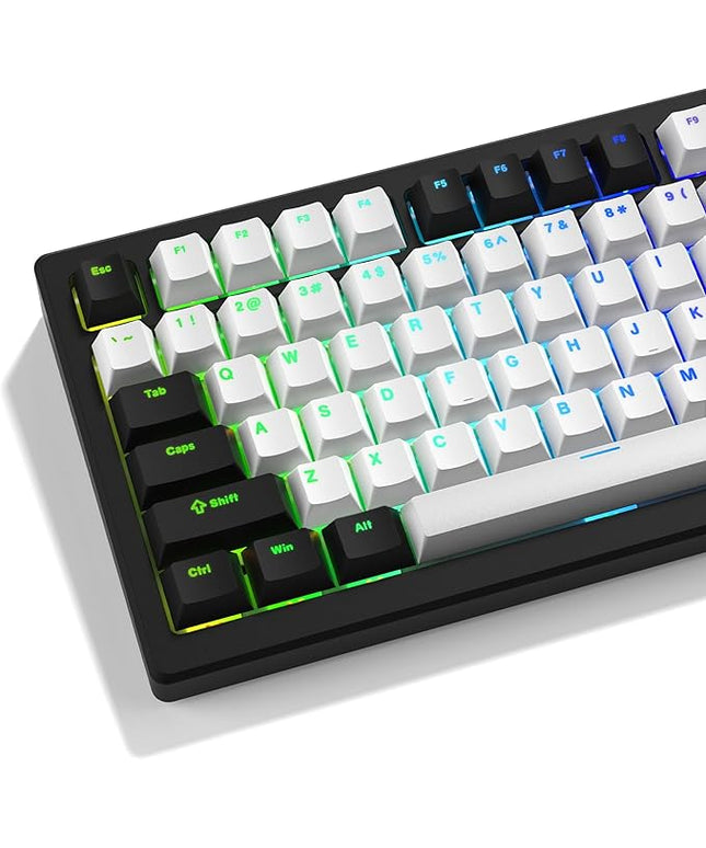 XVX White and Black Keycaps, Shine Through PBT Keycaps Cherry Profile, Custom Key caps Doubleshot 124 Keys Set, Universal Compatiability for 60%, 65%, 75%, 100% Keyboard