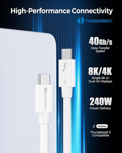 Cable Matters [Intel Certified] 40Gbps Thunderbolt 4 Cable 3.3ft with 8K Video and 240W Charging in White - 1m, Compatible with USB4, Thunderbolt 3 Cable and USB-C