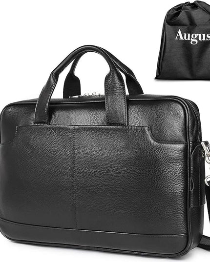 Augus Leather Laptop Briefcase for Men,Waterproof Travel Messenger Duffle Bags 15.6 Inch Laptop Bag