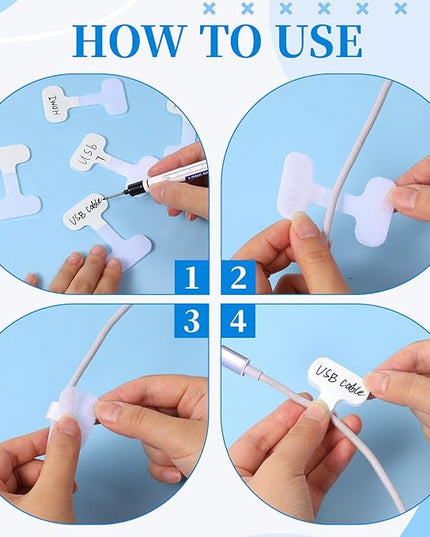 40Pcs Write On Wire Labels, White Hook and Loop Cable Labels Cord Tags for Classify Identification 1.5'' x 0.71'' Wire Tags for Electronics, and Computers Cable Management