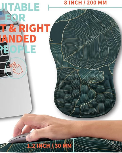 Ergonomic Mouse Pad Wrist Support with Memory Foam Massage Bulge, Carpal Tunnel Pain Relief Mousepad Wrist Rest for Mouse(12x8 inch, Leaves)