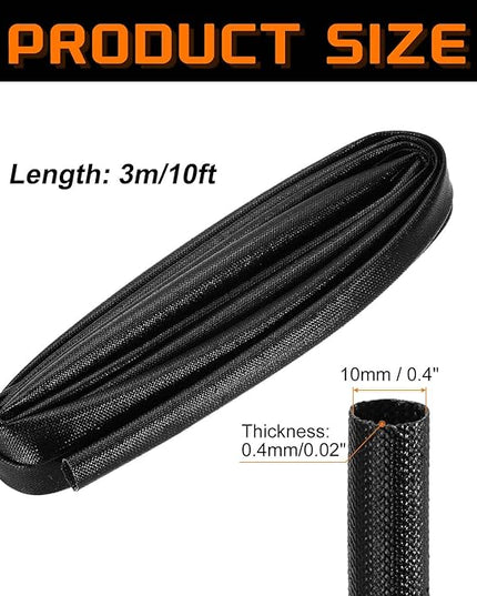 MECCANIXITY 10ft Braided Cable Sleeve, 0.4" ID 200C High Temperature 1500V Fiberglass Wire Insulation Cord Protector Organizer Wires Management for Motor Engine Fuel Line, Black