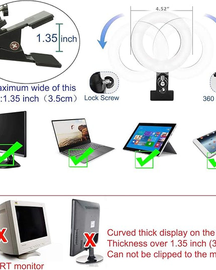 Ring Light Video Conference Lighting Kit 3200k-6500K Dimmable Led Clip on Computer Monitor Laptop Phone for Content Creator (YouTube/TikTok/Twitch) Makeup,Conference,Selfie,Video,Vlog (Black)