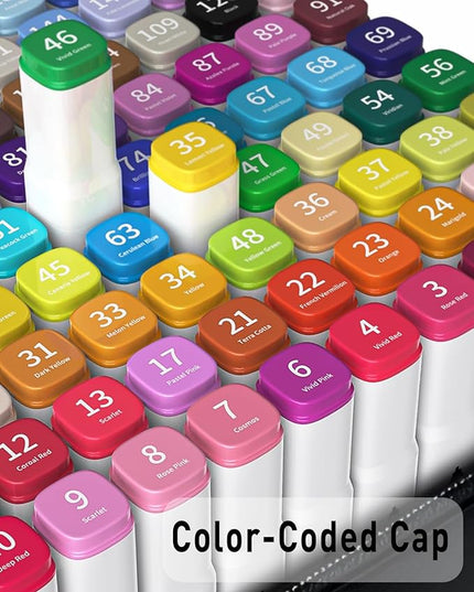 Alcohol Markers, 100 Colors Dual Tip Art Markers for Coloring, Drawing, Illustrations, Book Painting, Alcohol Based with Carrying Case for Adult