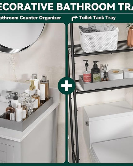 Bamboo Drawer Organizer, Extra Large Silverware Organizer for Kitchen Drawer, Stackable Utensil Organizer, 2 Pcs Toilet Tank Topper Tray, Wooden Toilet Paper Basket (Silver, 17 X 6 X 2 Inch)