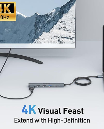 Acer USB C Hub 5 in 1 with 4K HDMI, 100W Power Delivery, 3 USB A Data Ports, USB C to HDMI Multiport Adapter for Laptop, PC, Tablet, MacBook Pro/Air, iPad Air/Pro, iMac, iPhone 15/16 Pro/Pro Max (2ft)