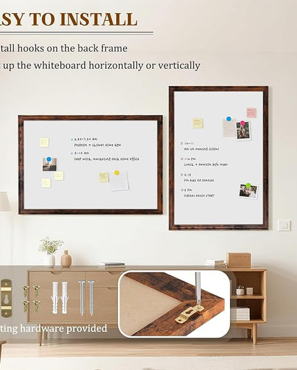 Large White Board for Wall, 48''x36'' Magnetic Dry Erase Board, 4'x3' Decorative Whiteboard with White Vintage Wooden Frame, Hanging Writing Board for Home Office School Classroom