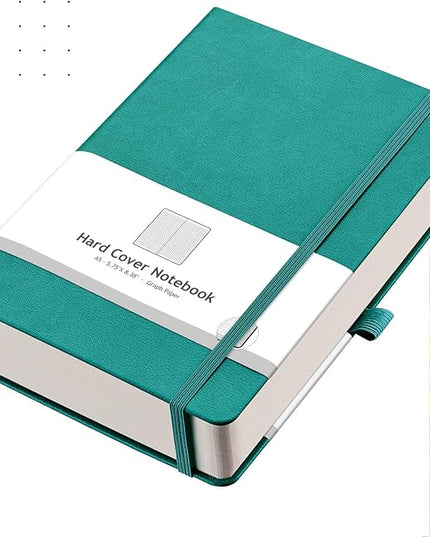 AHGXG Bullet Dotted Journal - 320 Numbered Pages Dot Grid Notebook A5 Thick Journal, 100gsm Thick Dotted Paper, Leather Hardcover,Inner Pocket, 5.75'' × 8.38'' - Cyan