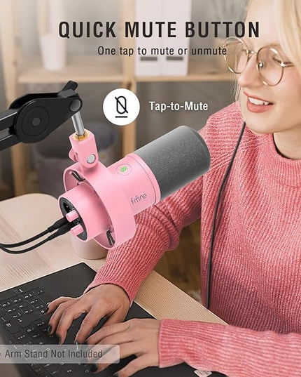 FIFINE XLR/USB Dynamic Microphone, Studio XLR Vocal Podcast Microphone for Recording, USB Streaming Mic with Mute Button, Gain Knob, Headphones Monitoring for Voice-Over, Video-Amplitank K688 Pink
