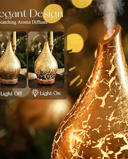 Porseme Essential Oil Diffuser Glass Aromatherapy Ultrasonic Humidifier, Air Refresh Auto Shut-Off, Timer Setting, BPA Free for Home Hotel Yoga Leisure SPA Gift 150ml Last 6H