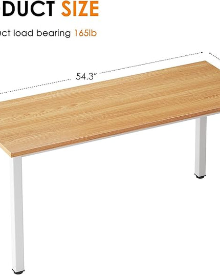 Need 54.3 Inch Large Computer Desk, Modern Simple Style Desk for Home Office, Basic Writing Table for Study Student, Teak White