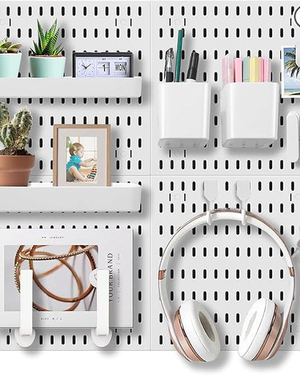 Wall Organizer Peg Board - Elevate And Declutter Your Gaming And Office - Create A Perfectly Structured Space(White)