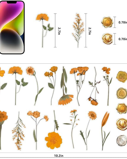 NESSCCI Pressed Flower Themed Stickers (Assorted 480 Pieces,24 Sheets) Scrapbook Supplies,Stickers for Journaling, Dried Floral Resin,Scrapbook Sticker,Junk Journal Sticker