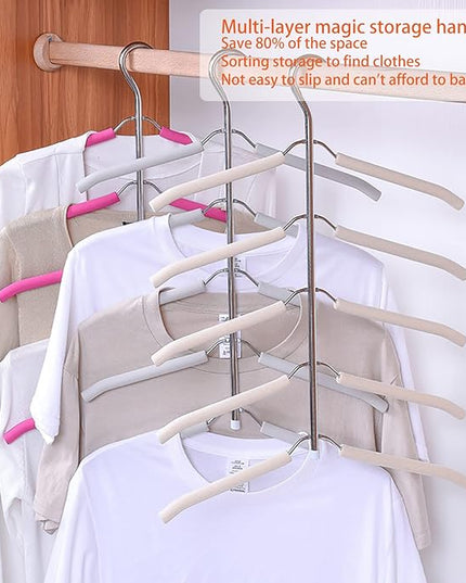 Multi-Layer Clothes Hangers Blouse Tree Hangers 3 Pack 5 in 1 Non Slip Space Saving Stainless Steel Shirt Hangers Closet Organizer（3，Grey）