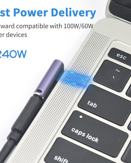 Poyiccot USB C Right Angle Adapter 240W, Right Angle 90 Degree USB C Male to Female Extender Support 40Gbps Data Transfer, 8K Video with LED Light for ipad, MacBook, Tablet, Phone, 2pcs