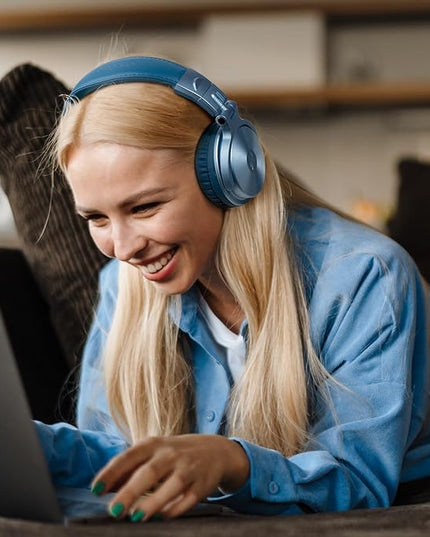 OneOdio Bluetooth Over Ear Headphones, 110 Hrs Wireless/Wired Stereo Sound Foldable Headsets with Deep Bass 50mm Neodymium Drivers for PC/Phone/Tablet - Studio Wireless Pro C, Sky Blue