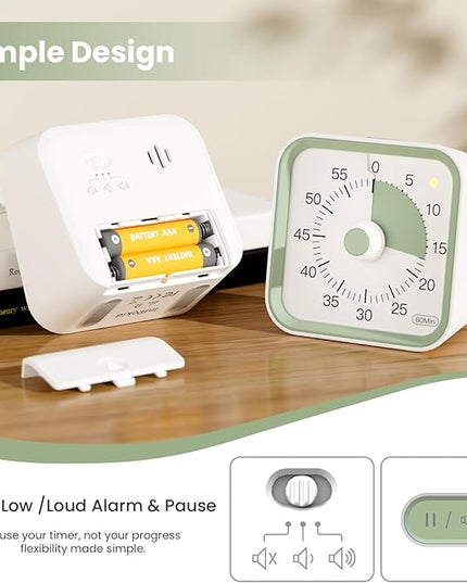 InfPokid Visual Timer for Kids with Pause Function, 60 Minute Countdown Timer for Kids Desk Study, Teaching, Kitchen Cooking, Office Meetings, Time Management for ADHD (White)