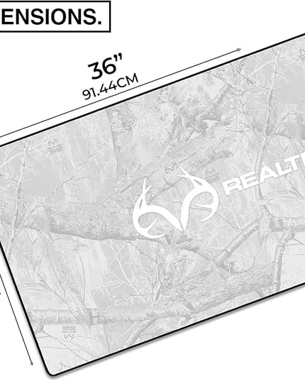 MPCO. Real Tree Large Gaming Desk Pad - 36" x 17" Aeroglyde Fabric Edge Snow White – with Logo Desk Mats - Non-Slip, Washable, Smooth Glide for Precision Gaming & Work