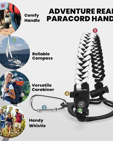Insulated Water Bottle 40 oz, Triple Wall Vacuum Stainless Steel (Cold for 48 Hrs), Leak Proof & Non-BPA, Modern Water Flask Jug with Paracord Handle & Straw Spout Lids, Ombre: White/Black