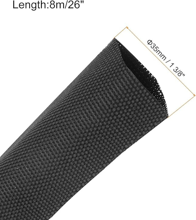 MECCANIXITY Braided Cable Sleeves Heat Shrinkable Fabric Sleeving, 1 3/8" 26ft Black 2:1 Ratio Heat Shrinkable Cord Protector for Harness Cable, Network Cable Protection, Cable Management