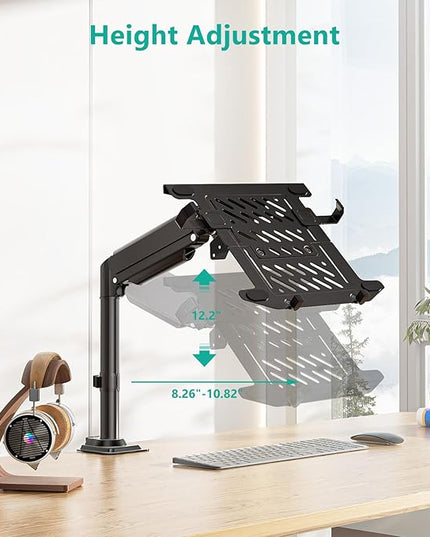WALI Laptop Tray Desk Mount, Laptop Arm Mount Fits 10-15.6 Inch Notebook, 2-in-1 Gas Spring Monitor Arm for 17-32 Inch Computer Screen, Holds up to 22lbs(GSDM00LP), Black