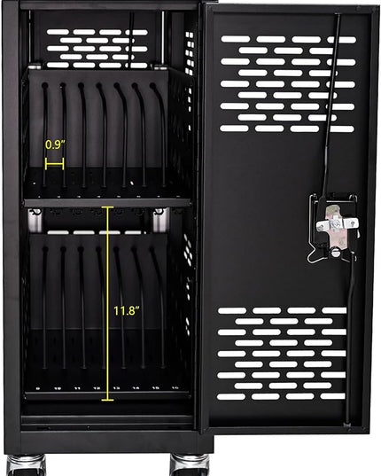 TOUPUWAN Laptop and Tablet Storage Cart, Mobile Charging Cart and Cabinet for Up to 16 Units, with Charging Port Screen Size Up to 14", Fits Chromebook, Tablet, Laptop, Suitable for School, Business