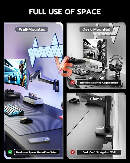 ARES WING Monitor Wall Mount for 24-57 Inch Ultrawide Gaming Screens, Premium Heavy Duty Monitor Arm Holds 60 lbs, Full Motion Gas Spring, Bearing Head for Easy Adjustment, 75/100 VESA Mount, Black