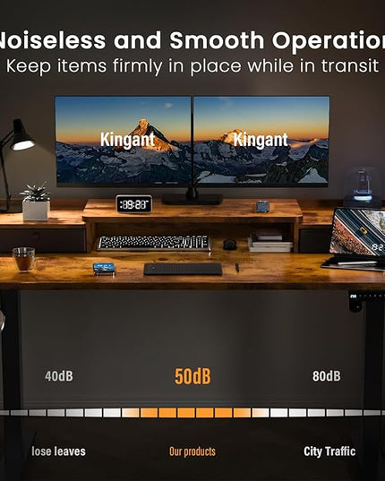 Kingant 48 x 30 Inch Standing Desk with Drawers, Adjustable Height Electric Sit Stand Desk with Storage Shelf, Rising Stand Up Computer Desk for Home Office Workstation, 3 Preset Heights(Rustic Brown)