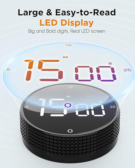 Upgrade Digital Kitchen Timer - 2 Pack Magnetic Countdown Countup Visual Pomodoro Timer with Large LED Display, 3-Preset Times, 3 Volume Levels, Ideal for Cooking, Baking and Fitness (2, Black)