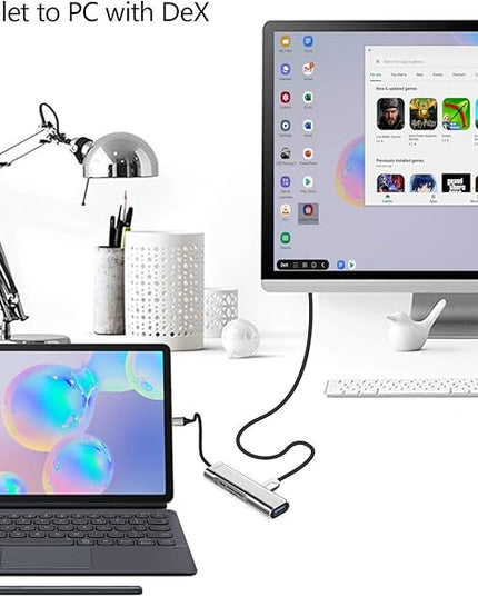 USB C to HDMI Adapter for Samsung DeX,DeX Station for Galaxy S25/S24/S23/S22/Note20/10/Tab S9/S8/S7,DeX hub with HDMI 4K,USB3.0,PD 60W,SD/TF Card Slot,Steam Deck,Nintendo Switch