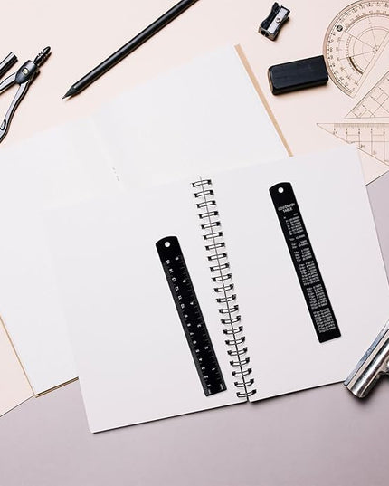 2Pcs Metal Ruler with Centimeters, 6Inch Stainless Steel Ruler Set, Millimeters, Inches and Metric Conversion Chart, Great for School, Offices, Mechanics and Draftsmen