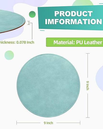 Mouse Pad，Round Mouse Pad，PU Mouse Pad，Leather Mouse Pad with Stitched Edge Micro-Fiber Base with Non-Slip Waterproof，Mouse Pad for Computers，Laptop，9 x 9 Inch (Light Blue)