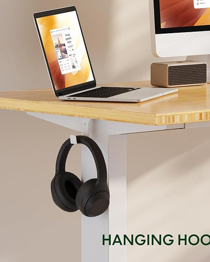 FLEXISPOT EN2 Whole-Piece Bamboo Standing Desk with Clamp Power Strip, 48 x 24 Electric Stand Up Height Adjustable Desk with Cable Management (White Frame + 48" Bamboo Top, 2 Packages)