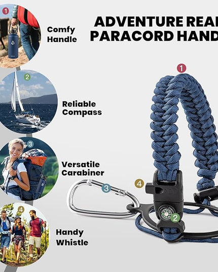Insulated Water Bottle 87 oz, Triple Wall Vacuum Stainless Steel (Cold for 48 Hrs), Leak Proof & Non-BPA, Modern Water Flask Jug with Paracord Handle & Straw Spout Lids, Navy Blue