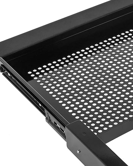 LEYSRIS 17.72" Lx1.8 H Under Desk Storage Drawer with Holes, Locking Design Black Sliding Pull-Out Drawer for Sit Stand Workstation