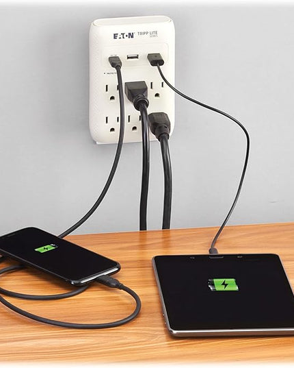Eaton Tripp Lite SK60C Wall Surge Protector Power Strip & USB Wall Charger, 6-Outlet Extender, 1 USB-C + 2 USB Ports, 1080 Joules, Multi-Plug Outlet Splitter, Gray, Lifetime Manufacturer's Warranty
