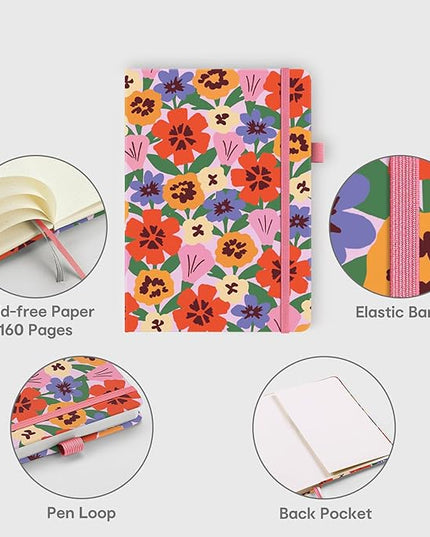 &And Per Se Dotted Journal Notebook, A5 Hardcover Bullet Dotted Journal, 160 Pages 100 gsm Thick Paper, 3 Sheets of Stickers Included - 5.7'' x 8'' (Elegant Florals)