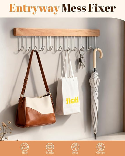 2 Pack 16.2In Valet Rods for Closets, Left-Side Adjustable Retractable Rods with 12 Metal Hooks, Multi-Scene Ties Belts Bras Vests Organizer for Closet Kitchen Bathroom