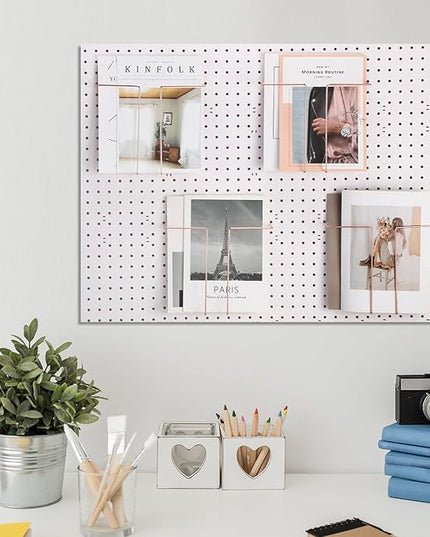 4 Pair Pegboard Display Shelves Expandable Width Metal Magazine Holder Hanging Wall File Organizer Pegboard Accessories Wall Decor for Pantry Exhibitions Trade Show Retail Store(Rose)