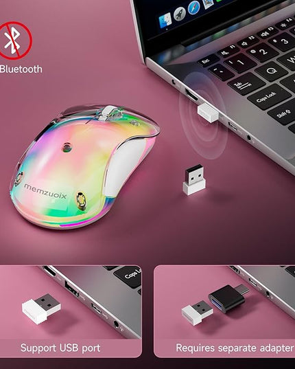 memzuoix 2.4G LED Wireless Mouse, Rechargeable Ergonomic Mouse with Detachable Cover, 1200 DPI Portable Optical Computer Mouse with USB Receiver for Laptop, PC, Desktop and MacBook, 5 Buttons-Pink