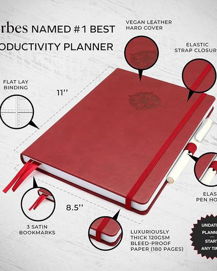 Smart Planner Pro – Undated Daily Planner – Large A4 – Achieve Goals & Increase Productivity with Weekly, Monthly, Work Sections - Organizer Diary with Back Pocket, 3 Satin Bookmarks & Pen Holder