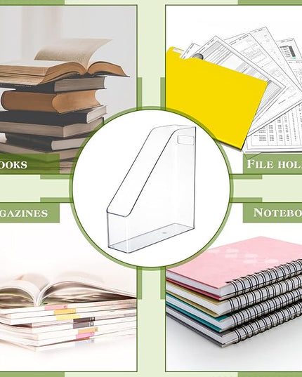 6 Pcs Clear Acrylic Magazine File Holder Plastic Desk Organizer with Handle Basics Vertical Magazine Rack Desk Folder Document Storage Organizer for Home Office School Work Study Desktop Supplies
