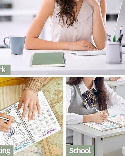 AHGXG Bullet Dotted Journal - Dot Grid Spiral Notebook B5, 140 Pages, 100 GSM Thick Paper, Waterproof Plastic Cover Journals for Bullet Journaling, Sketching, 7.6" x 10", Sage Green