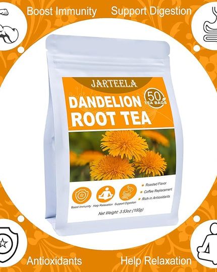 Jarteela - Roasted Dandelion Root Tea Bag, 2g x 50 Count - Dandelion Tea - Premium Herbal Dandelion Tea Bags - Non-GMO - Caffeine-free Tea